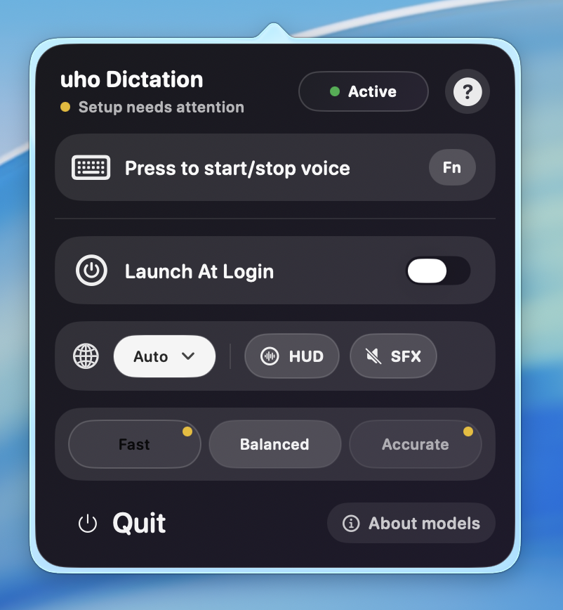 uho Dictation main window
