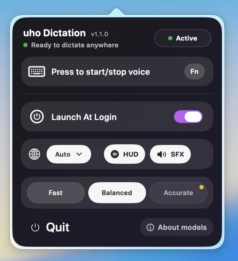 uho Dictation interface